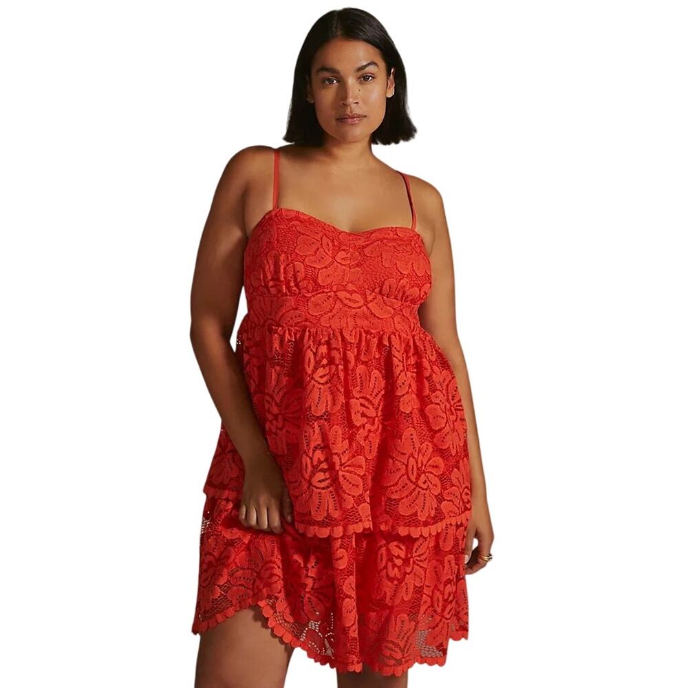 NWT Anthropologie Maeve Strapless Lace Mini Dress in Rouge, L